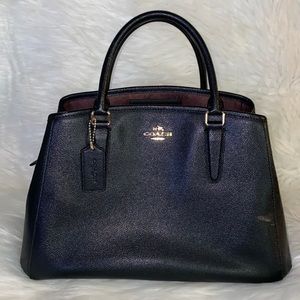 Coach satchel gold metal hardware, long shoulder strap interior magnetic zip.